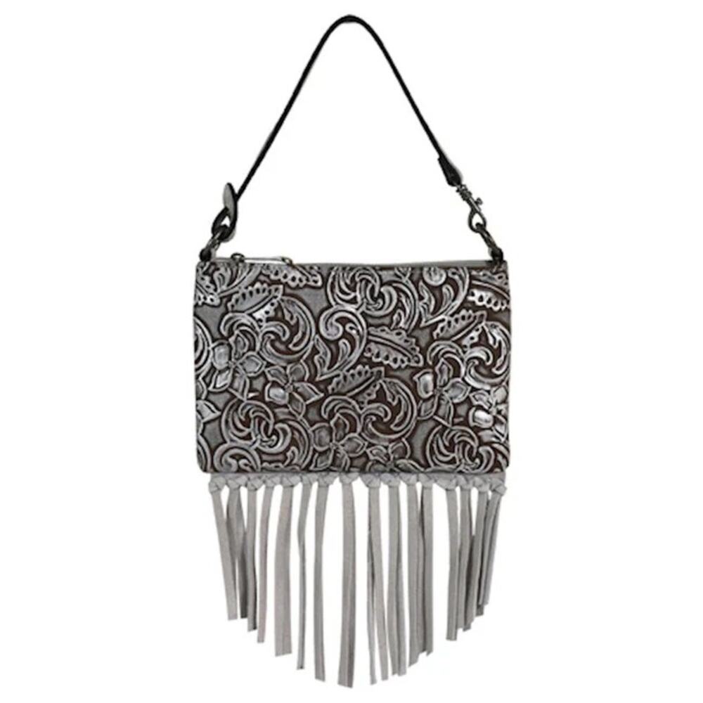 NWT! Justin Women's White Western Fringe Convertible Mini Shoulder Wristlet Bag